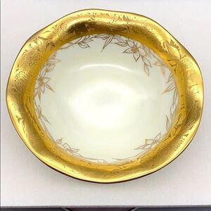 Rare Vintage The Steiner Studios Hand Decorated Porcelain Bowl Ivory Gold